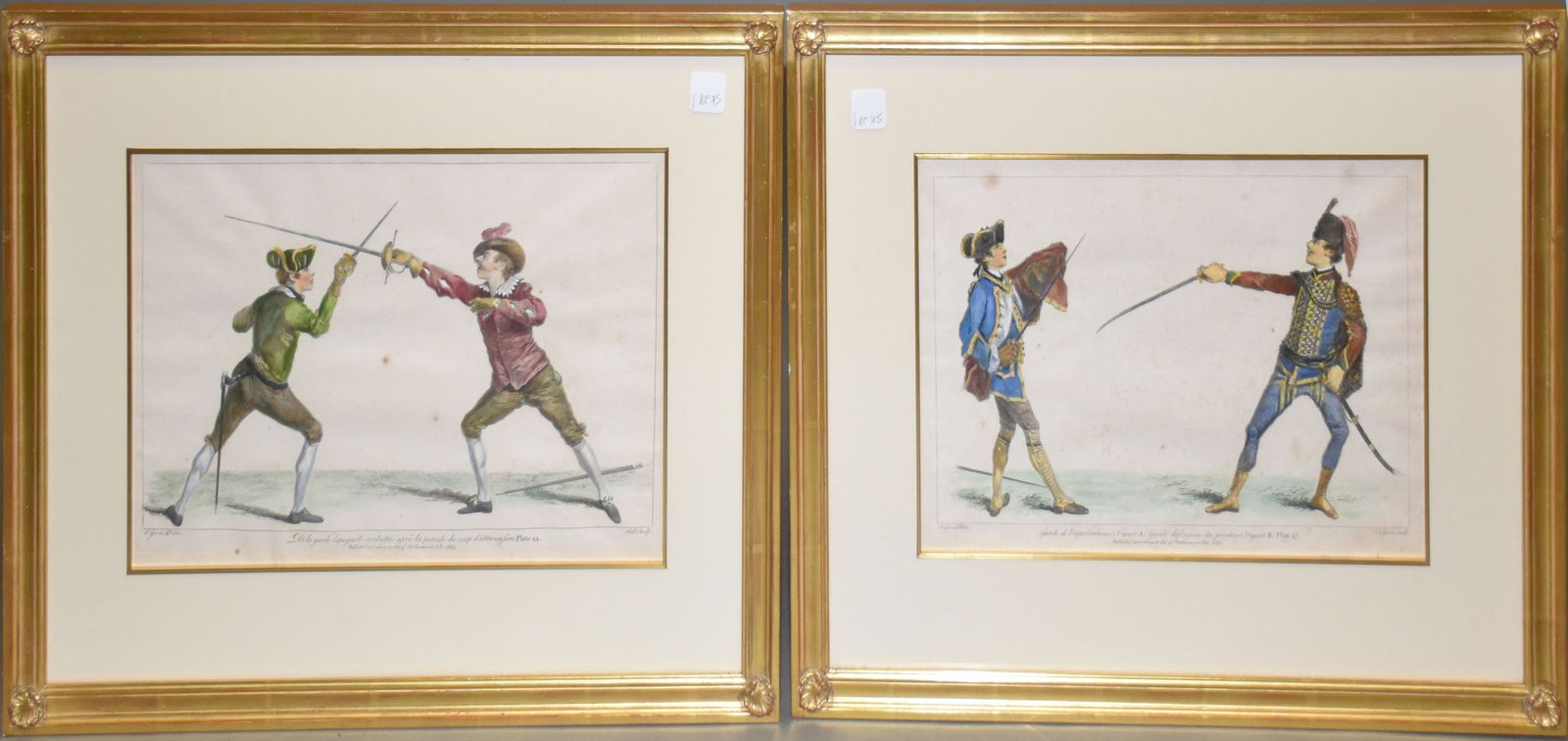 Pair of 18th Century French colored engravings. Sword Fights. Sight size  10 x 14-3/4 inches, gilt (1 of 5)