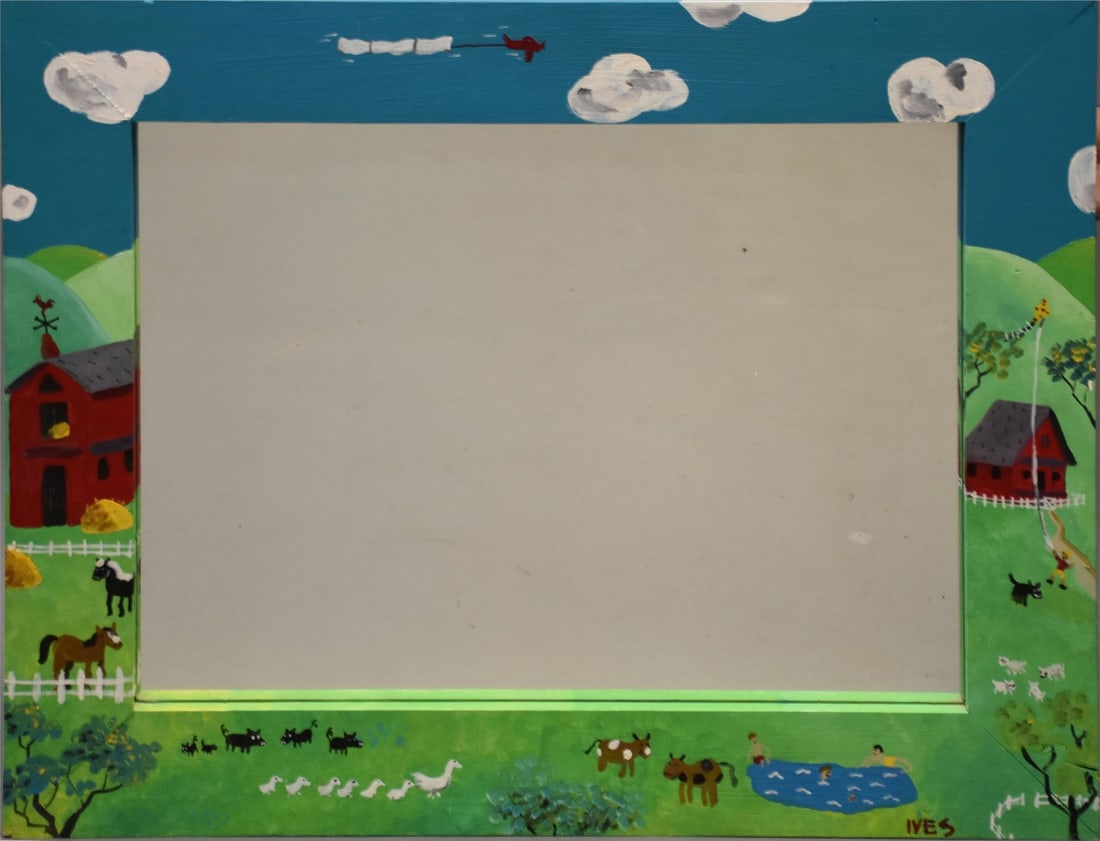 Folk Art Painted Mirror Frame by Michael Ives. 24 x 30 inches. (1 of 6)