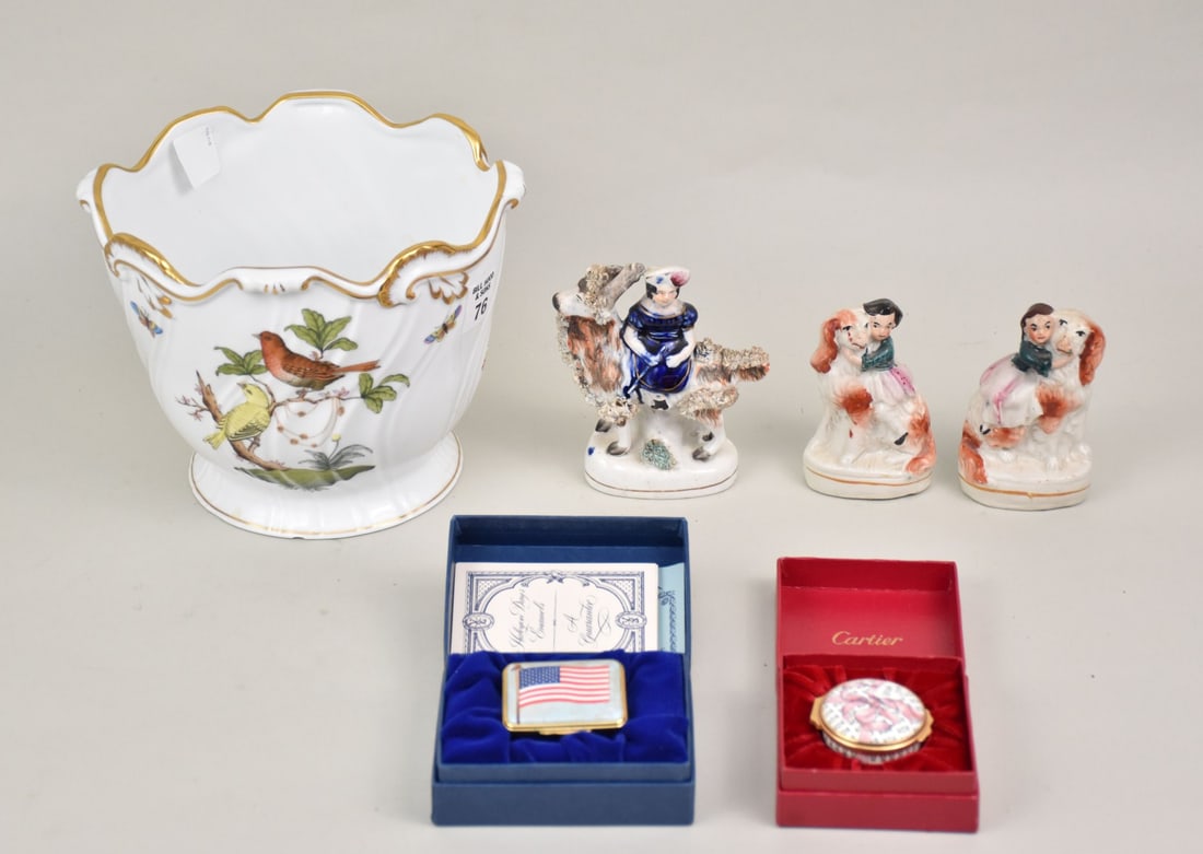 Herend Cache Pot, (chip on bottom edge), Cartier Enameled Box, Halcyon Days Battersea Box and 3 (1 of 7)