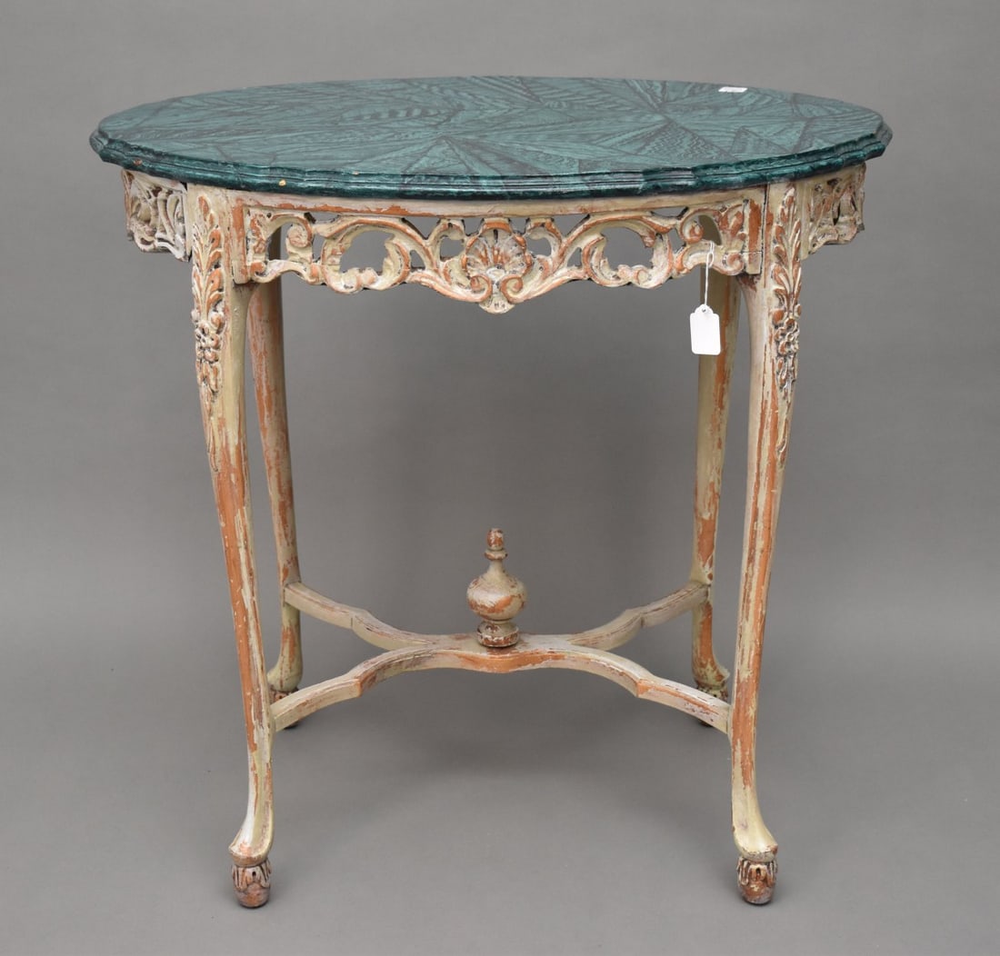 Oval Painted Occasional Table, Pierced Apron, 29"h x 28"w x 20"d (1 of 4)