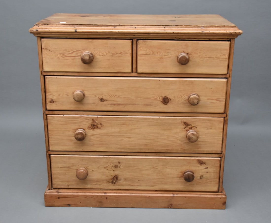 Antique Pine 5 Drawer Chest, 37"h x 37"w x 18 1/2"d (1 of 5)