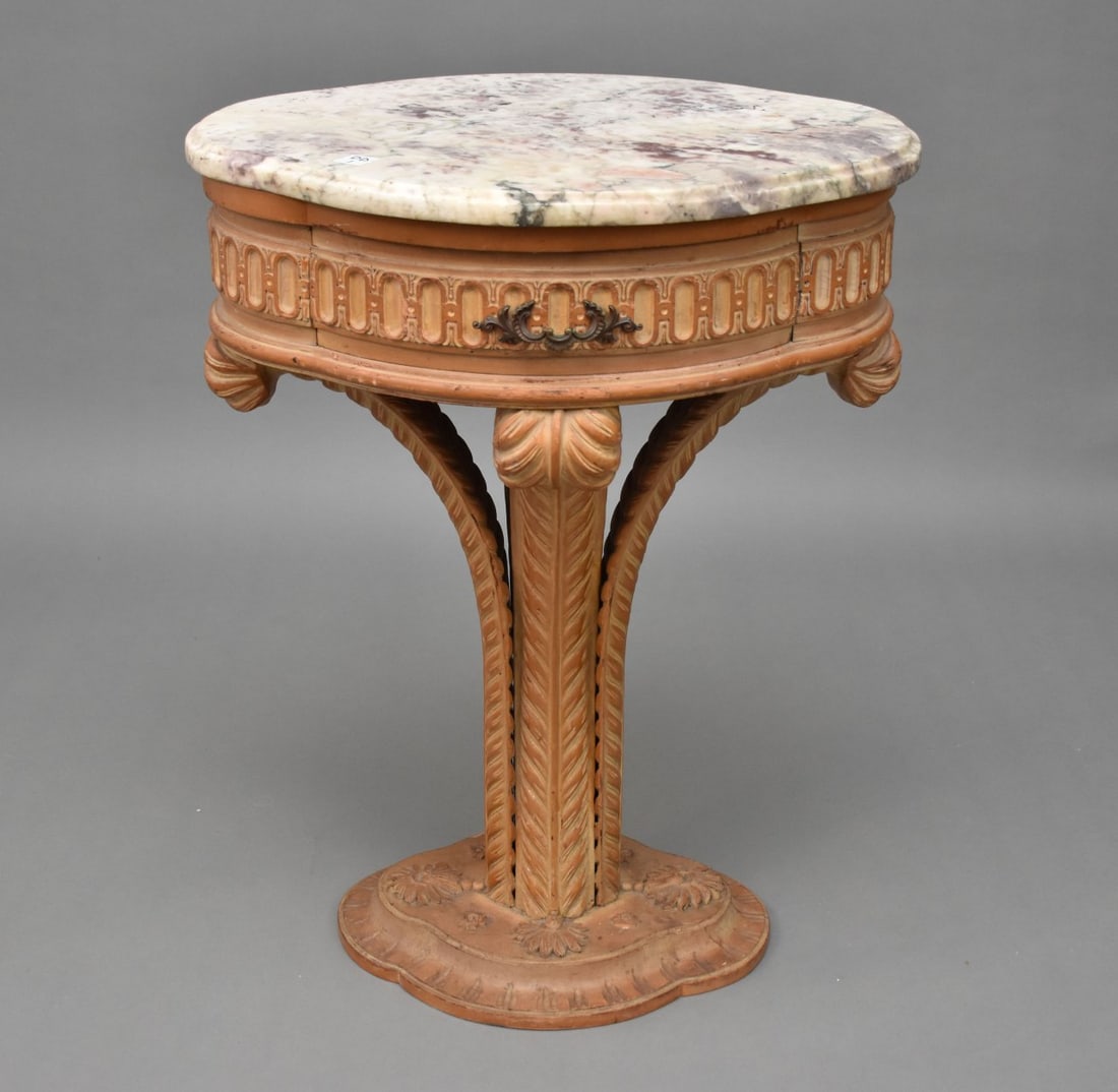 Pine Occasional Table with Conforming Marble Top, Single Drawer, 29"h x 22 1/2"w x 18"d (1 of 6)