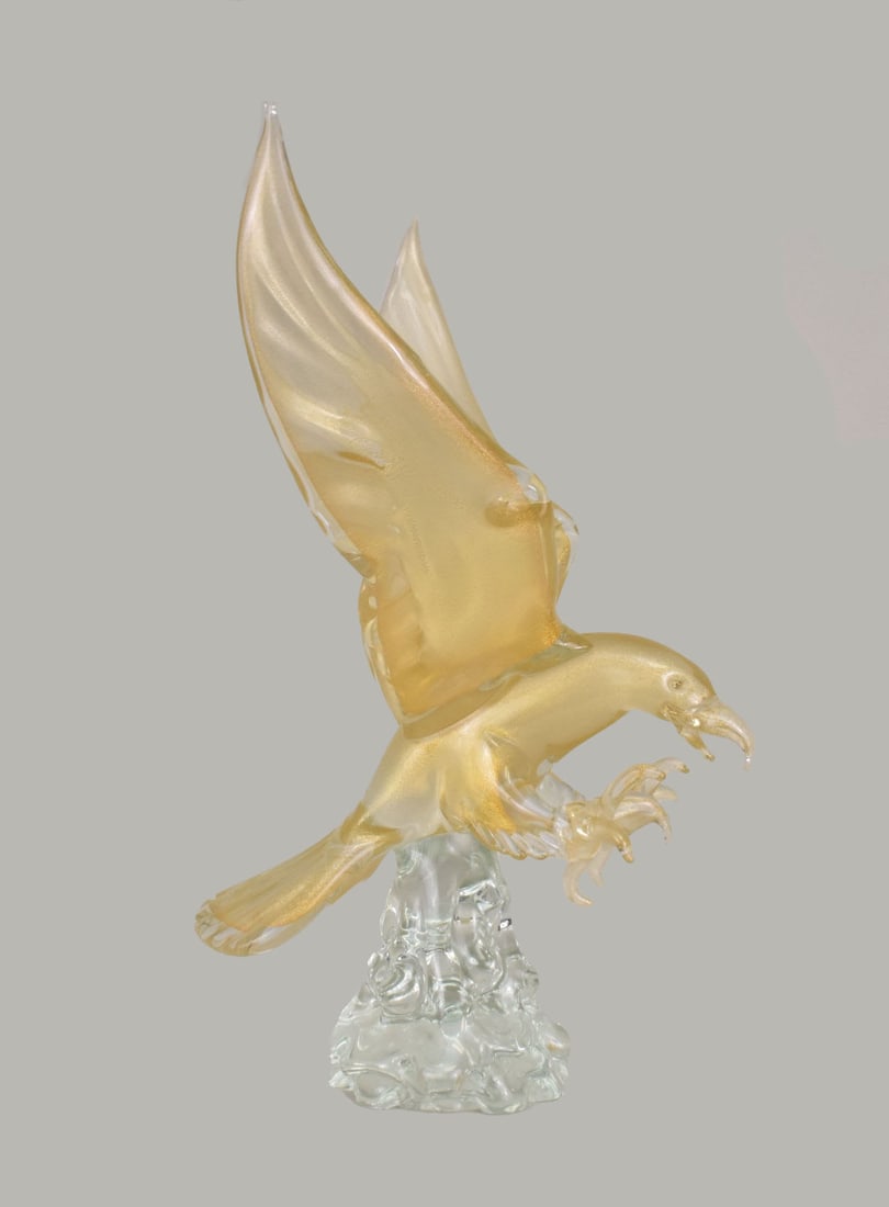 Venetian Murano Glass Eagle in Flight with Gold Flecks, Ready to Attack, 22"h x 14 1/2"h (1 of 5)