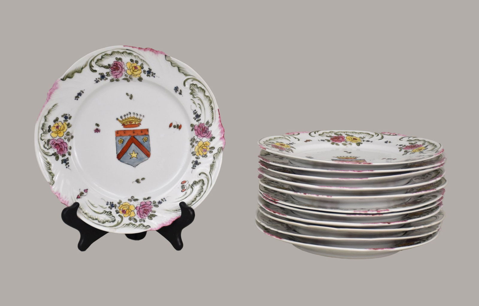 12 Porcelain Plates each with Different Crest Design, 9 1/2"dia (1 of 5)