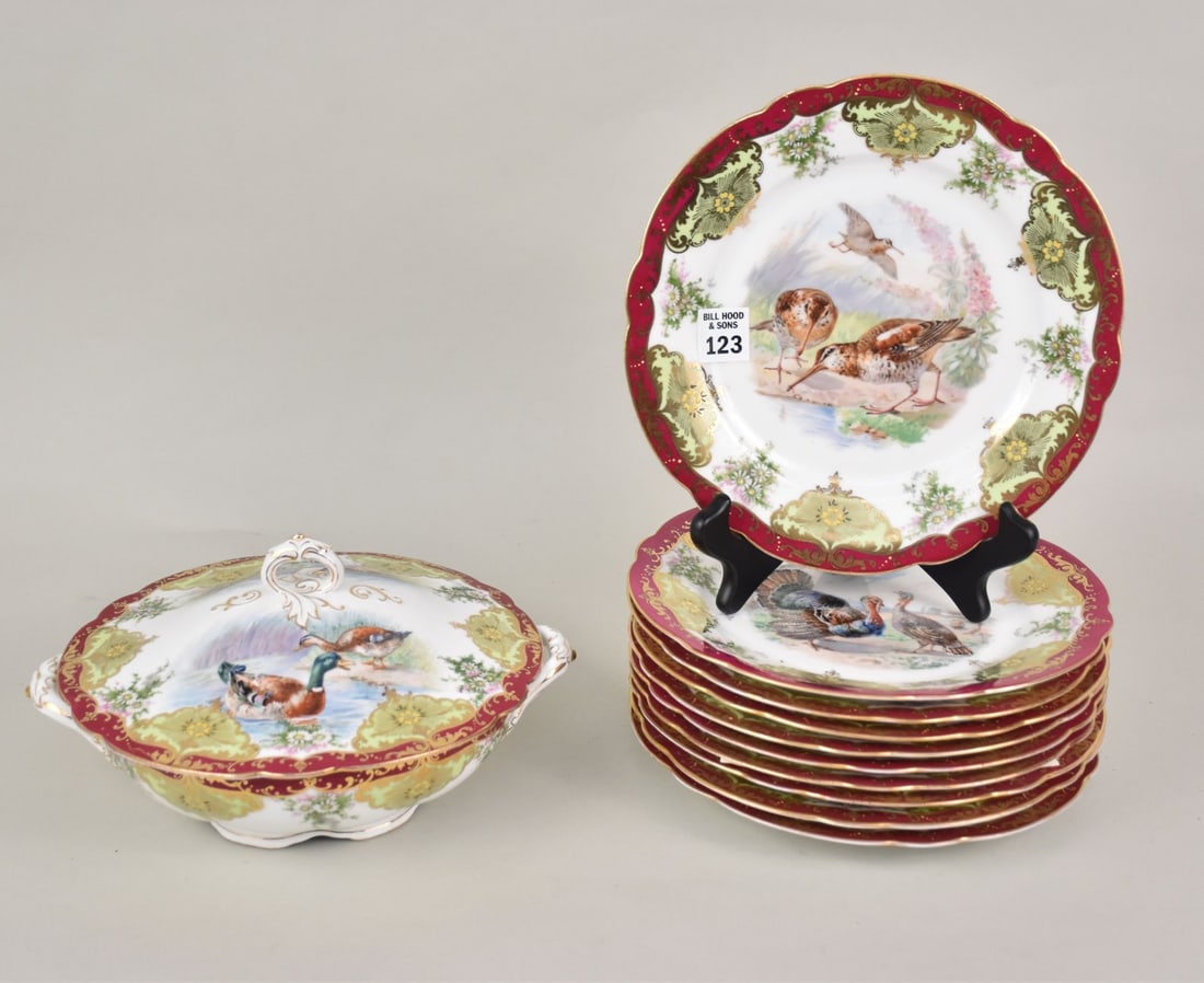 10 Porcelain Assorted "Fowl" Plates (9"dia) and Tureen (1 of 5)
