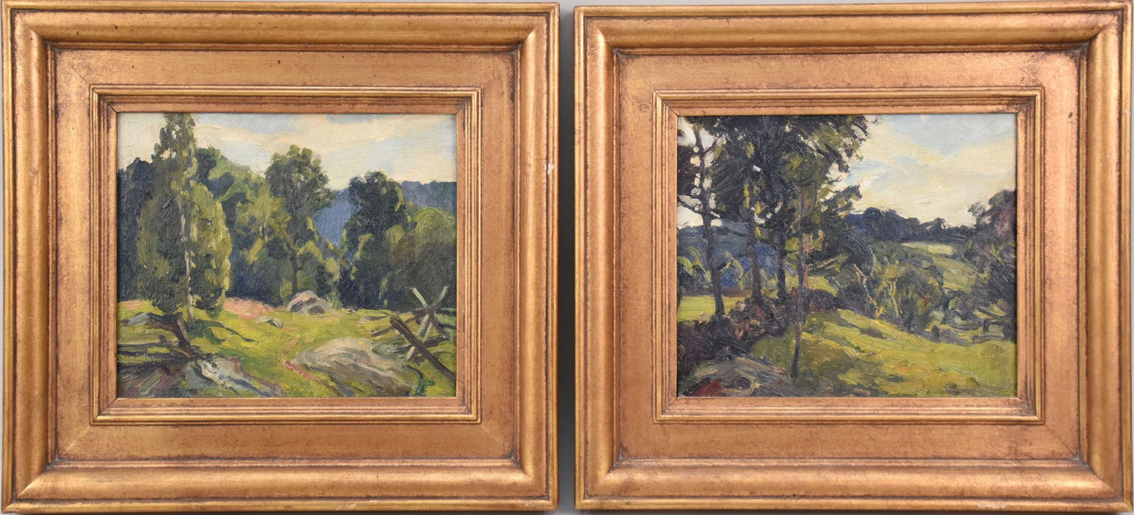 James Goodwin McManus (American 1882 - 1958) Pair New England impressionist oil on board landscape (1 of 9)