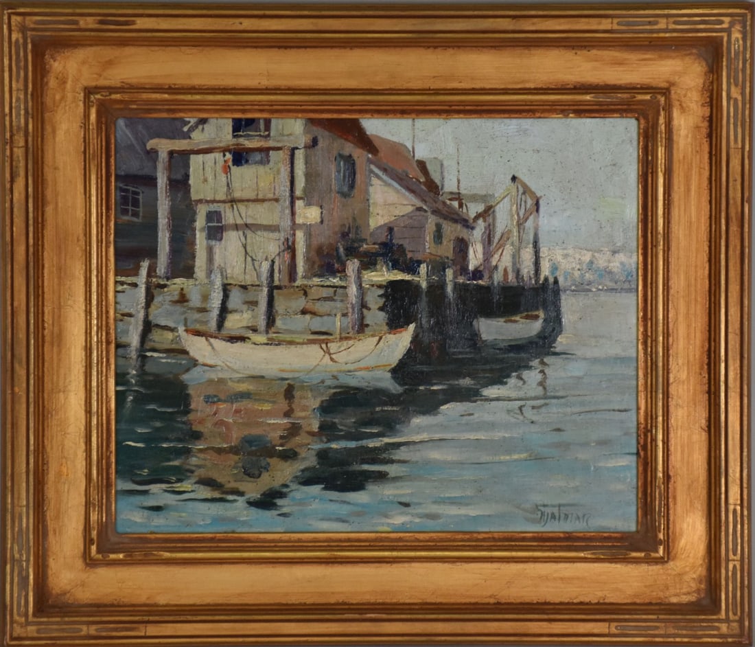 Ruth May Malmar (Mass. Born 1891) oil on board. Rockport Harbor Scene, 8 x 10 inches overall framed (1 of 7)