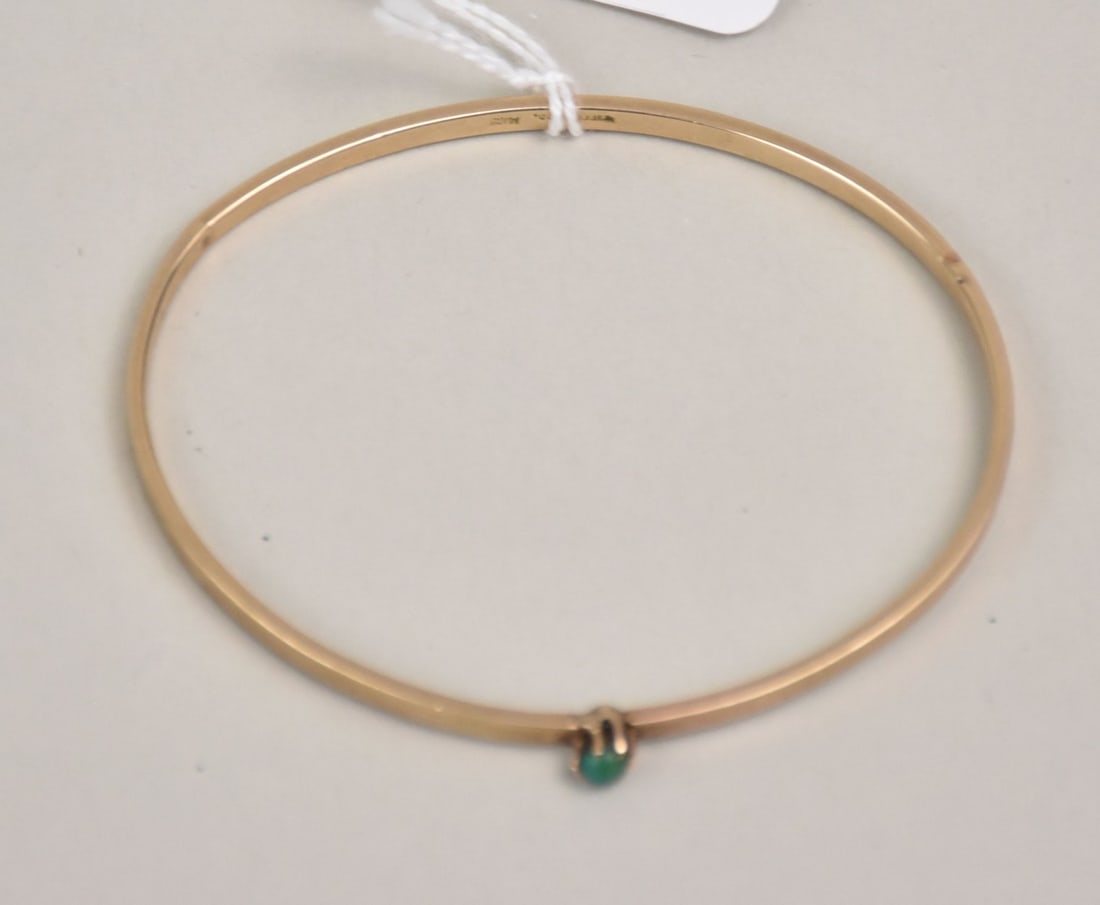 Vintage 14K Yellow Gold Tiffany & Co Jade Bangle.  7" wt 5.4 grams 3mm wide (1 of 3)