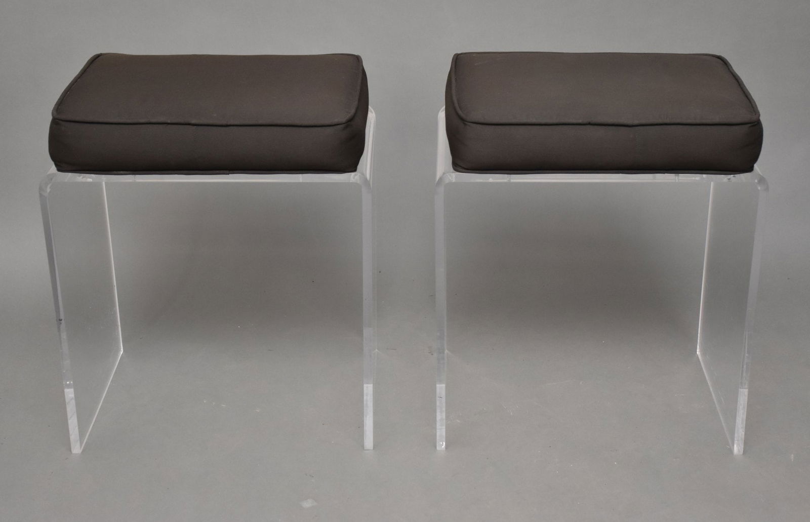 Pair of Lucite Stools, Black Upholstered Seats, 20"h x 12"d x 16"w (1 of 2)