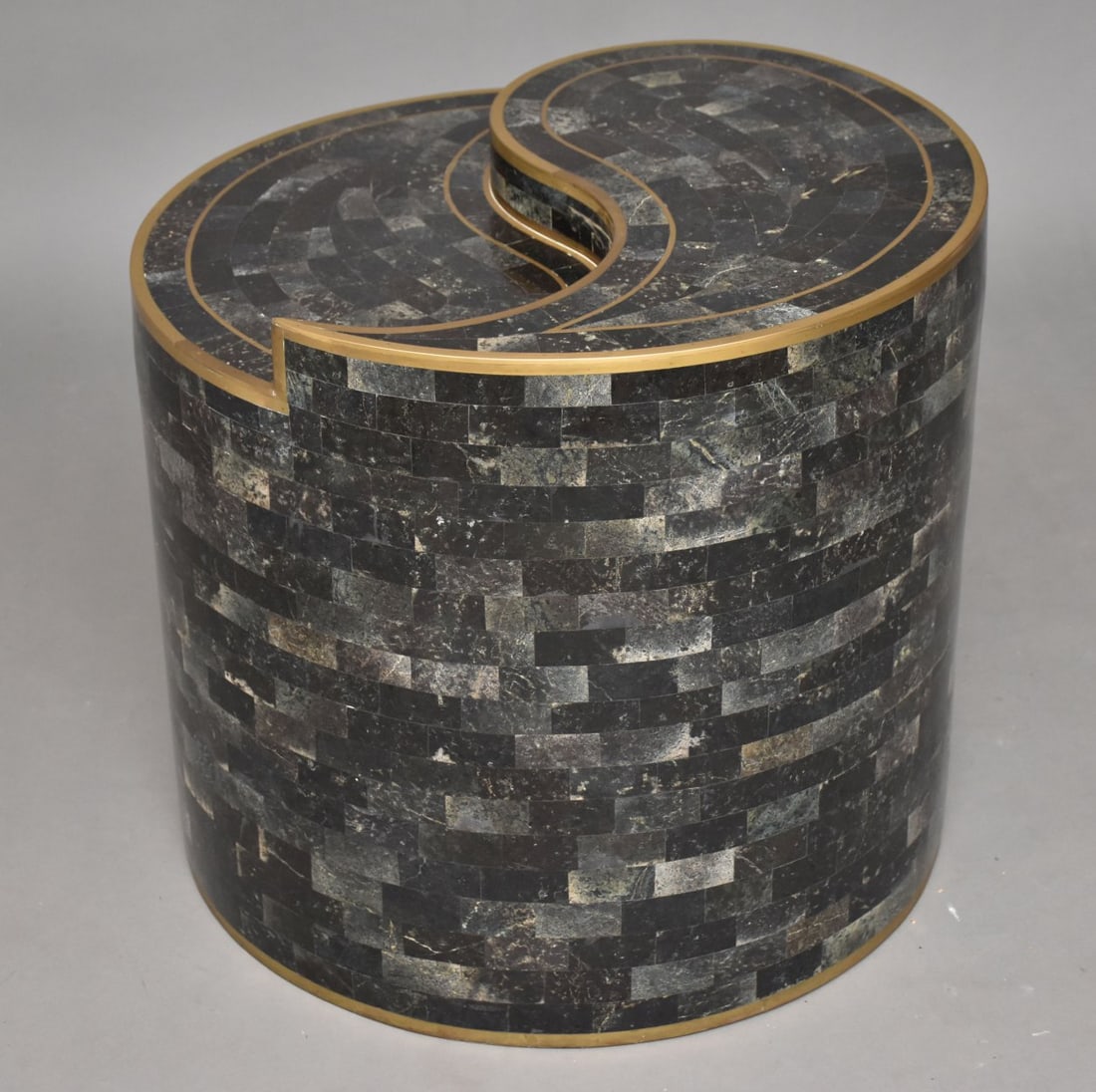 Black Occasional Inlay Stone Table with Brass Inlay, 20"h x 22 1/2"dia (1 of 2)