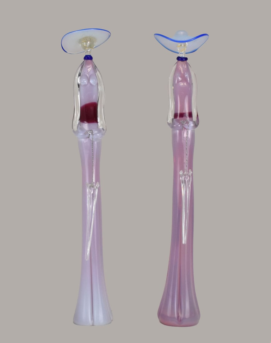 Pair Vintage Italian Murano Art Glass Sculptures of Lady with Parasol - Two Murano glass figures of (1 of 9)