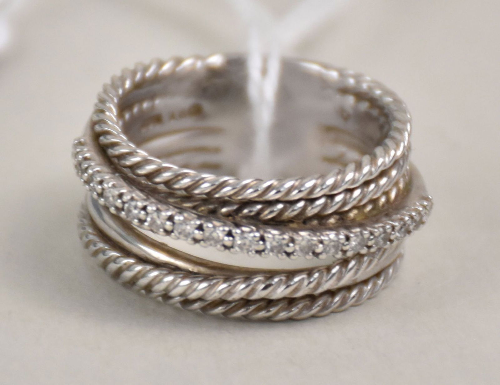 David Yurman Crossover Band Ring in Sterling Silver with PavÃ© Diamonds Size 7.75 wt 8 grams (1 of 3)