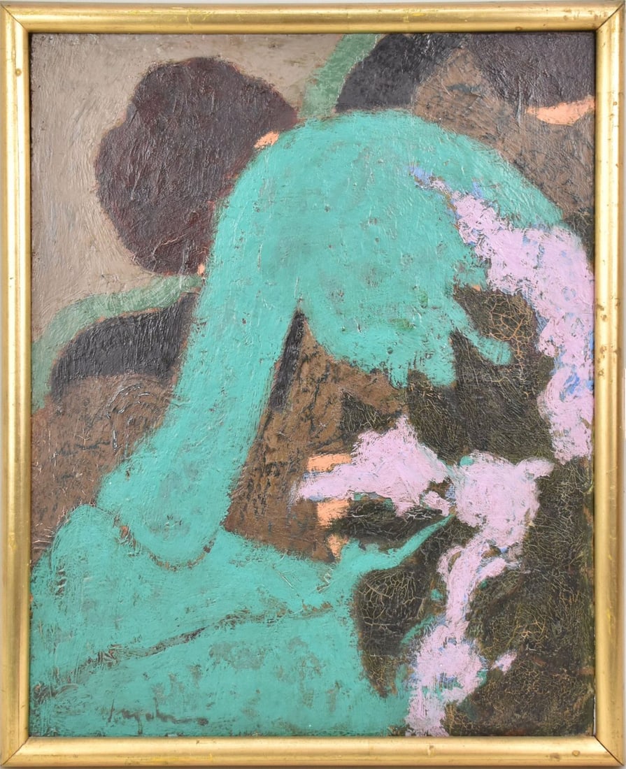 WILLIAM ANZALONE (American/Texas b. 1935) Modern Painting Lady in Green. oil on canvas, Signed. 20 x (1 of 7)