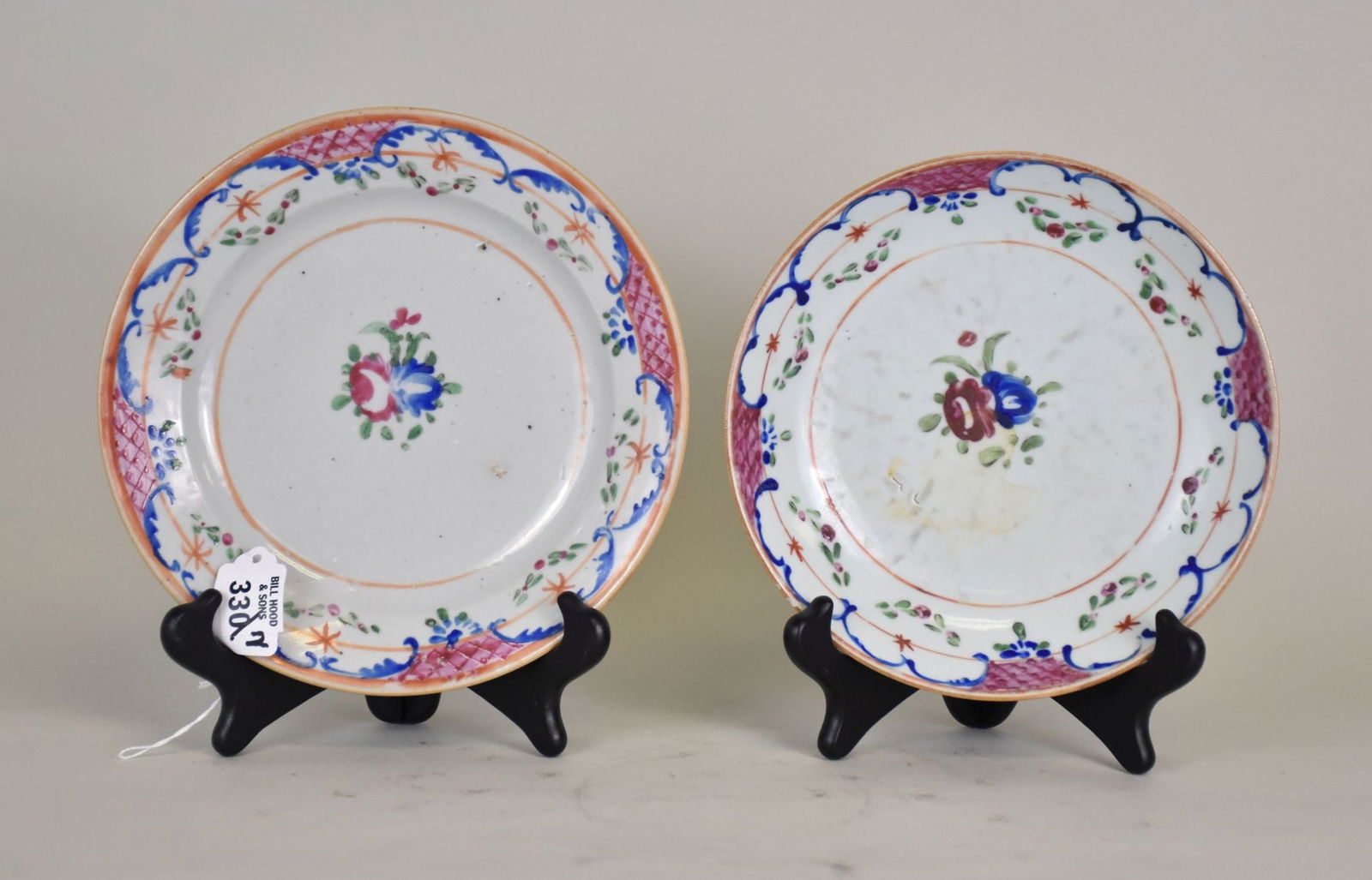 2 Chinese Export Plates, Same Artist Hand, Varied Shapes, 9"x & 8 1/4"d (1 of 5)