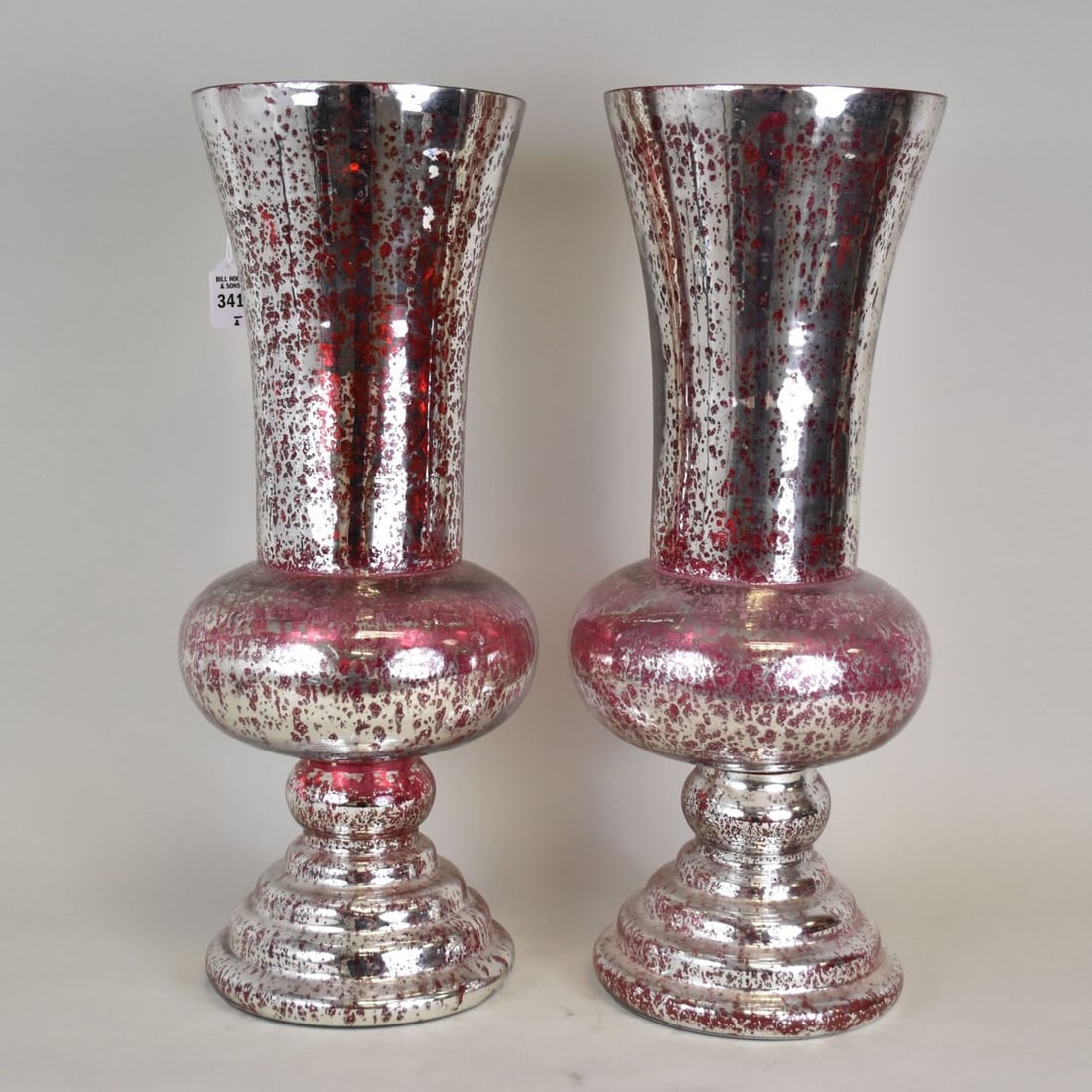 Pair Large Decorative Silvered Ruby Glass Flaring Vases - A pair of beaker-form red glass vases with (1 of 5)