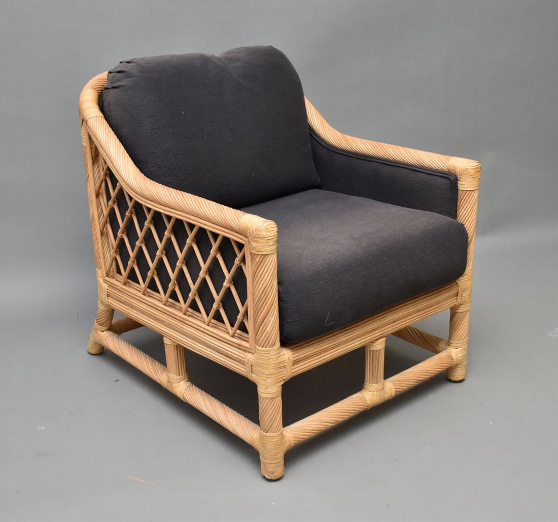 Woven Rattan Style Arm Chair with 2 Black Cushions (1 of 3)