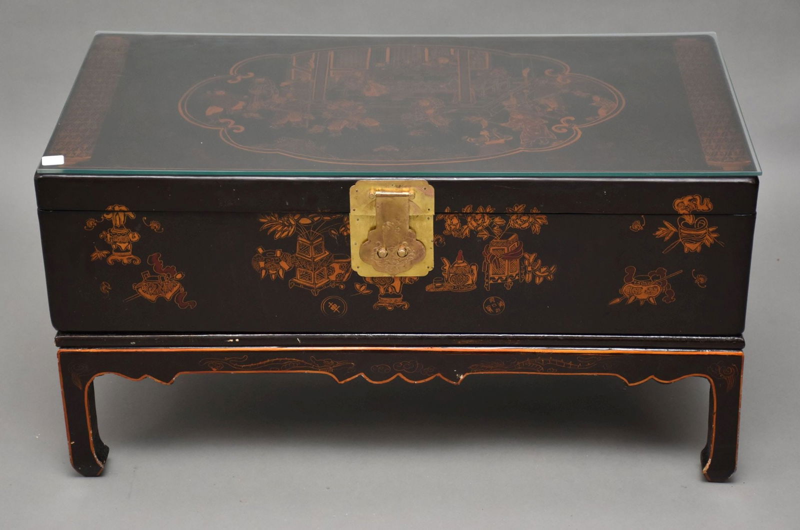 Chinese Trunk on Fitted Stand with brass Asian hardware, 18"h x 35"w x 18"d (1 of 5)