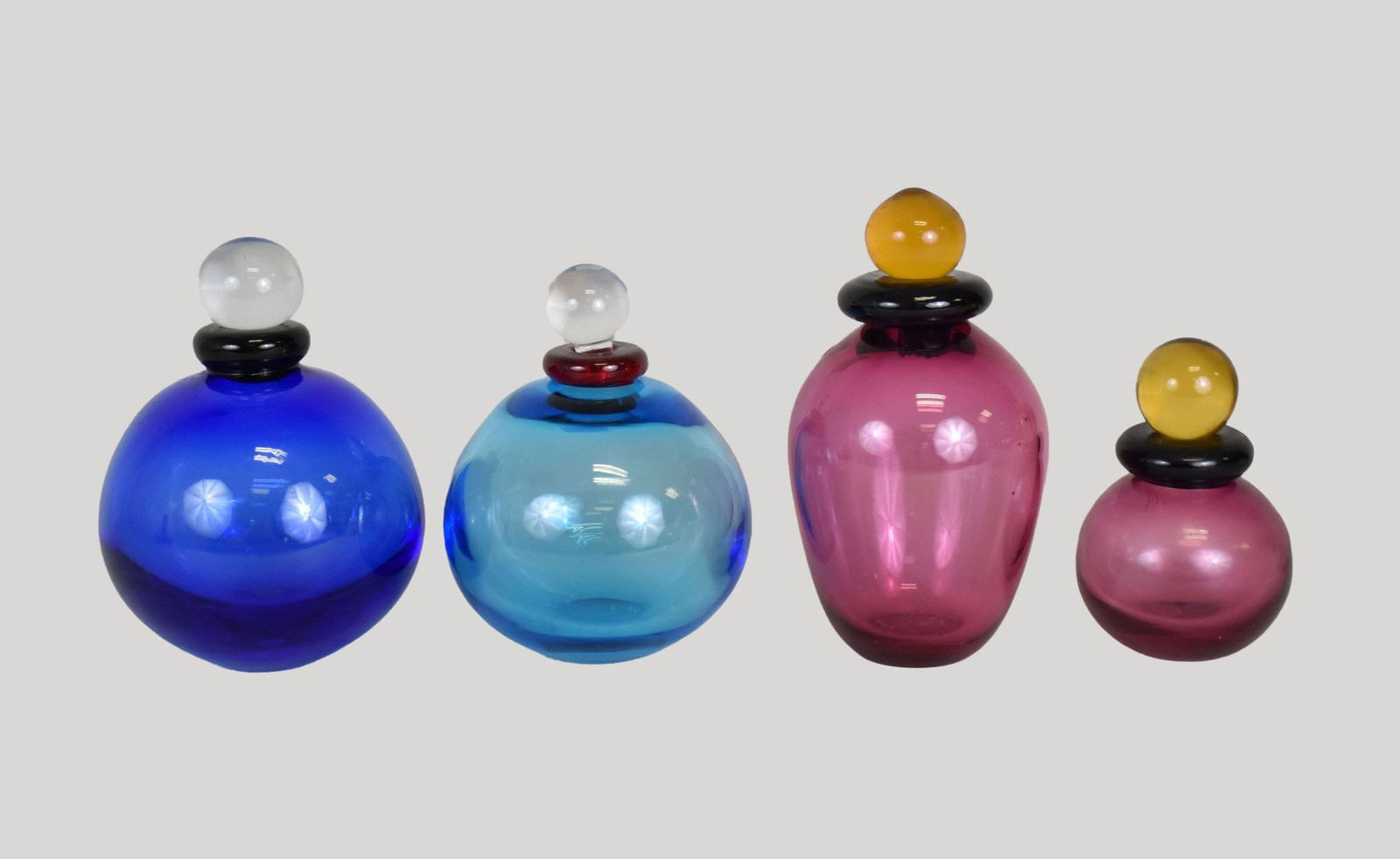 4 Colored Murano Glass Scent Bottles, Formia Vetri Di Murano, 7"h to 10"h (1 of 5)