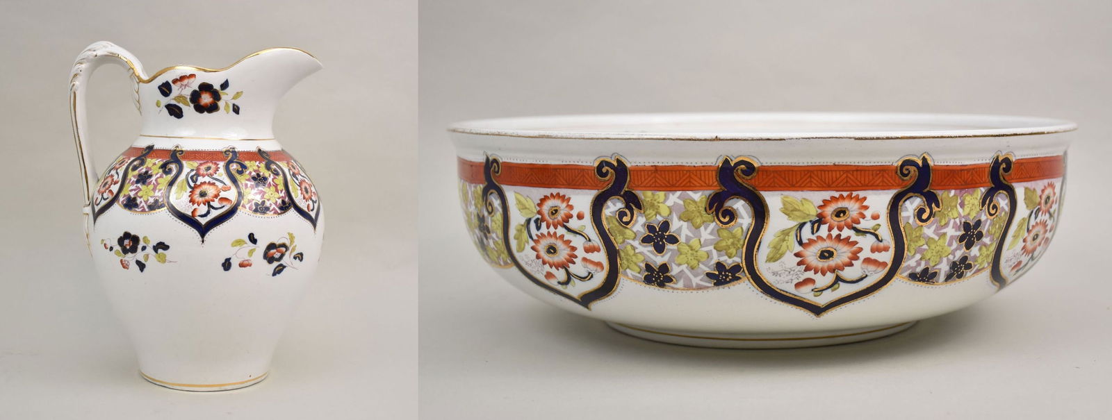 Antique Ironstone Bowl (14"dia) & Pitcher (13"h) (1 of 14)