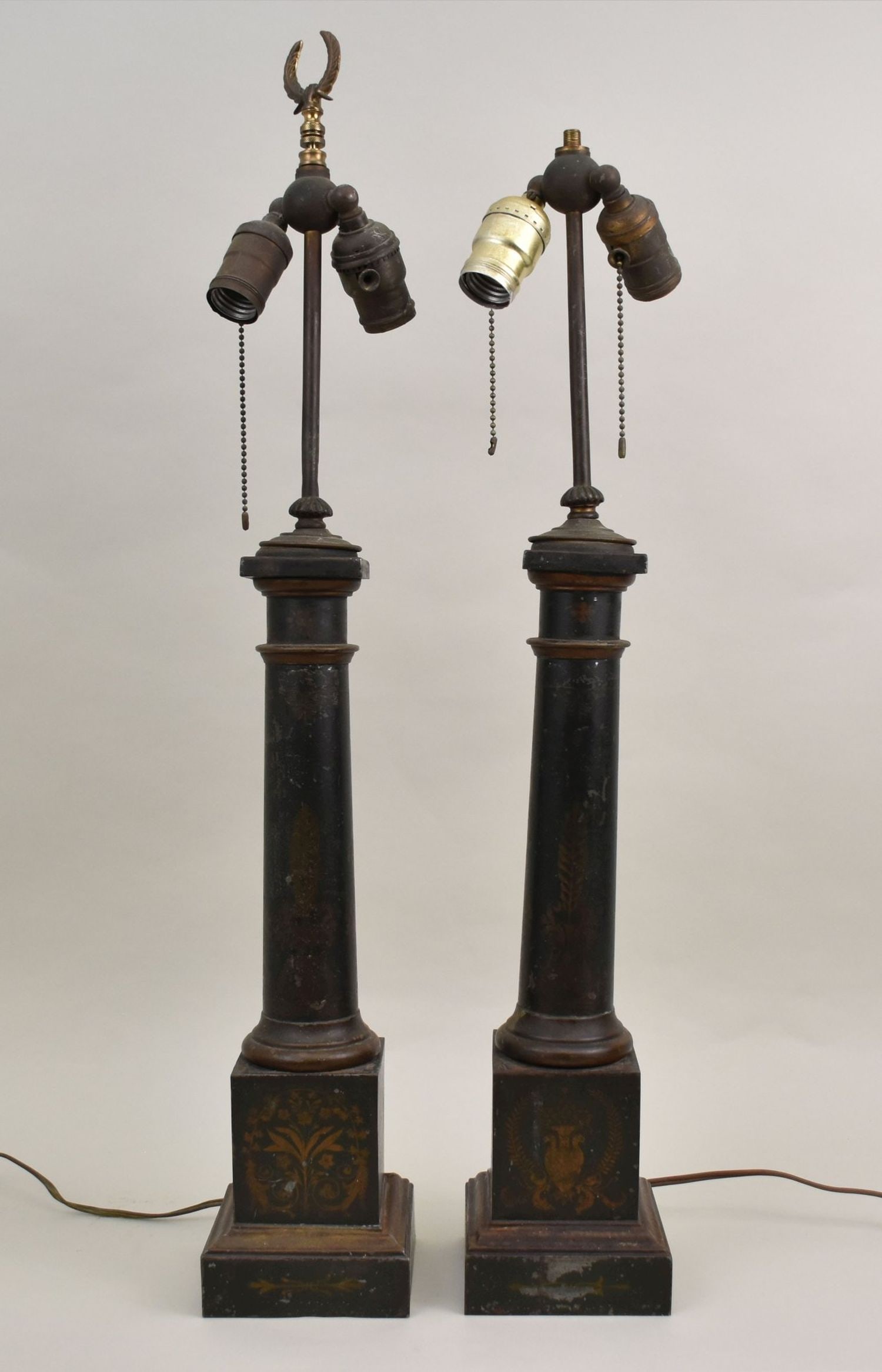 Pair 19th c. Tall Columnar Lamps, 17"h top of column (1 of 5)