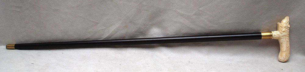 Walking stick with Marine ivory rabbits handle, 36: Walking stick with Marine ivory rabbits handle, 36 1/2"L