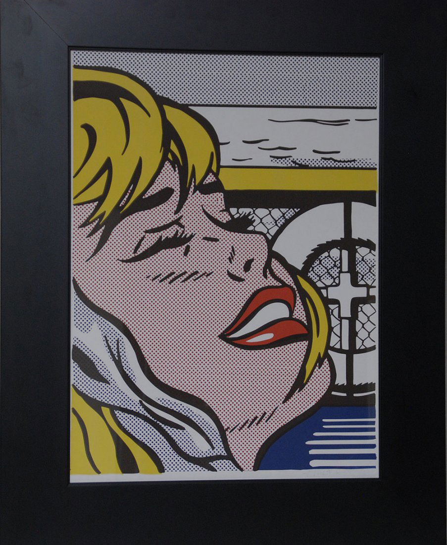Roy Lichtenstein AM. POP artist offset lithograph: After Roy Lichtenstein (AMERICAN, 1923-1997) offset lithograph Print,27inches x 20inches sight, signed lower right