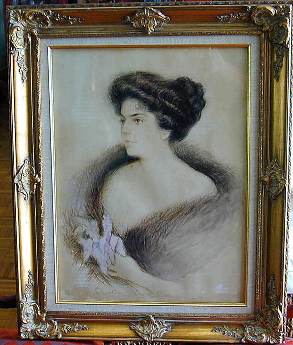 CAROLINE VAN HOOK BEAN (AMER 1879-1980) W/C PORTRA: CAROLINE VAN HOOK BEAN (AMER 1879-1980) W/C PORTRAIT An early 20thc watercolor portrait by the renowned American artist CAROLINE VAN HOOK BEAN; subject matter: an elegant society lady holding an orchi