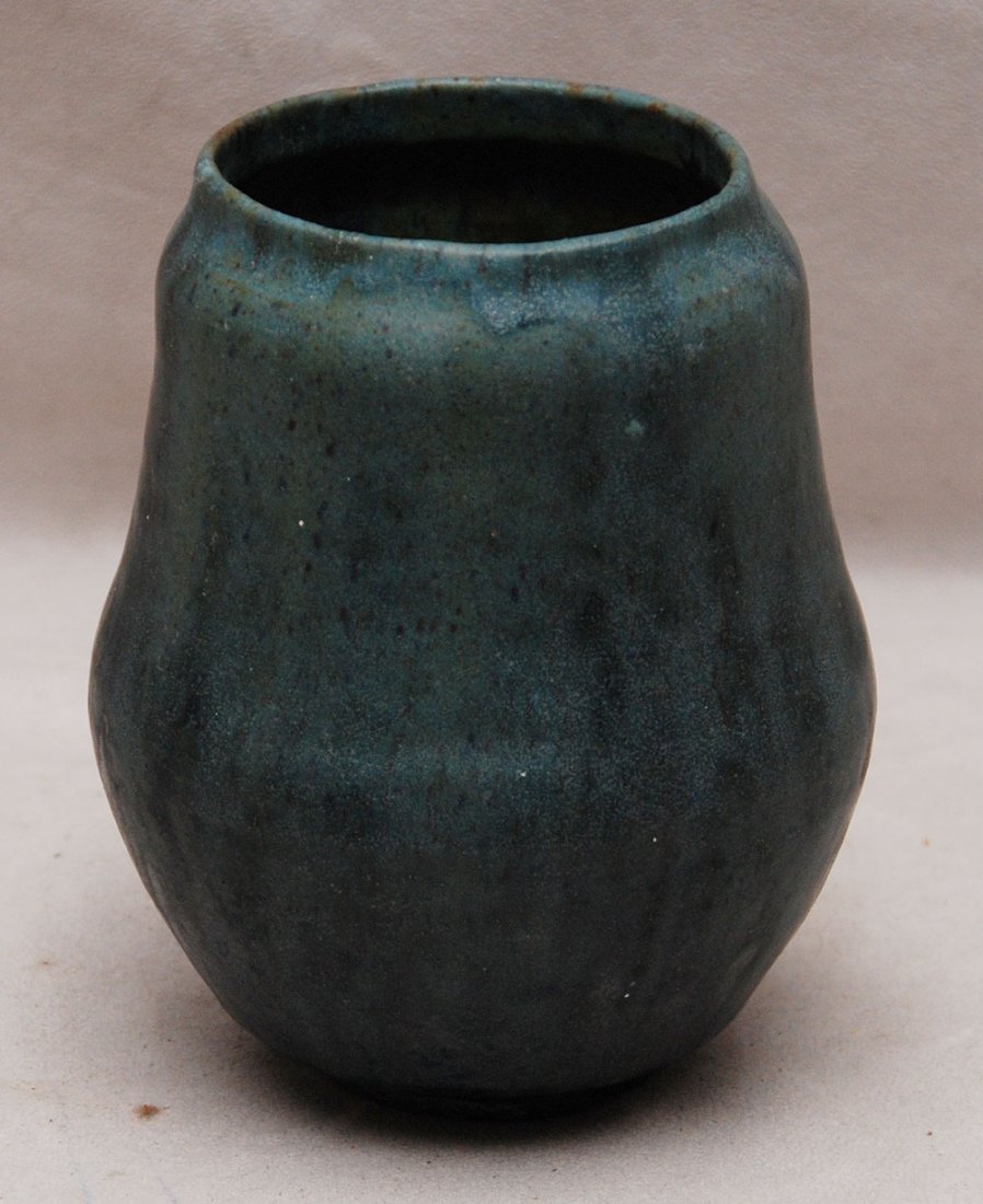 Faience Matte Ginko art pottery vase, 5 1/2"h x 4: Faience Matte Ginko art pottery vase, 5 1/2"h x 4 1/2"w