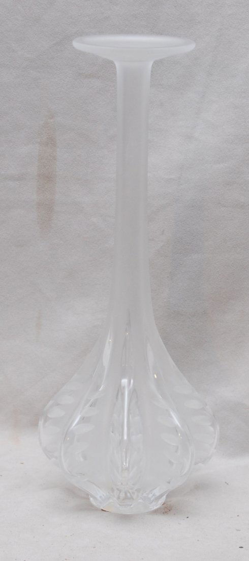 Lalique France bud vase with elongated neck, 13 3/: Lalique France bud vase with elongated neck, 13 3/4"h