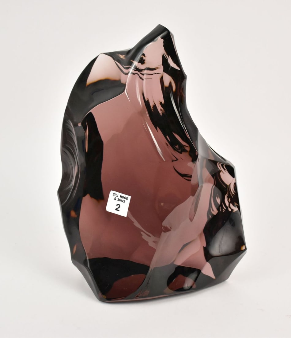 Baccarat Crystal 'Ice Burg' Sculpture - France. Baccarat ice burg sculpture, chunk of aubergene /: Baccarat Crystal 'Ice Burg' Sculpture - France. Baccarat ice burg sculpture, chunk of aubergene / dark purple colored glass. Signed with "Baccarat" script at side near base of sculpture, acid-etched i