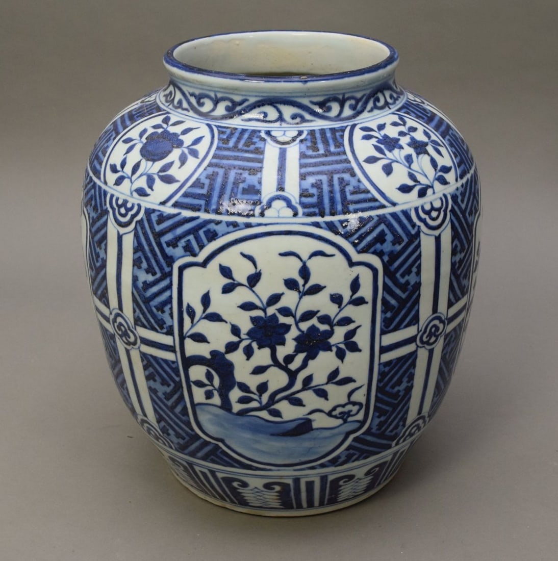 Large Chinese Blue & White Porcelain Vase - A large porcelain floor vase decorated with florals and (1 of 5)