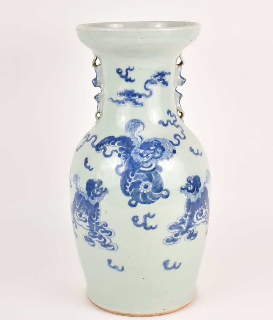 Large Chinese Porcelain Blue on Celadon Ground Vase - A large antique porcelain vase with blue (1 of 6)