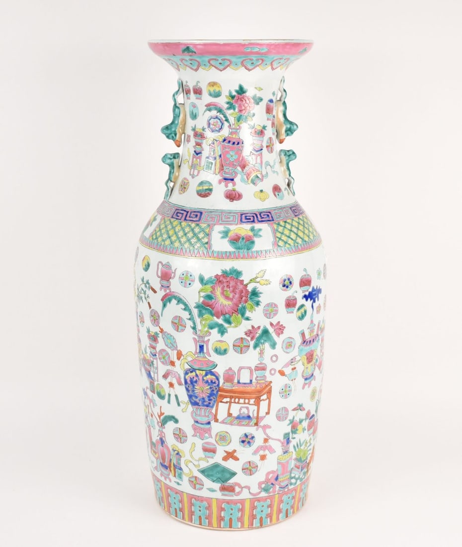 Large Chinese Famille Rose Enamel Porcelain Floor Vase - A large floor vase decorated in polychrome (1 of 9)