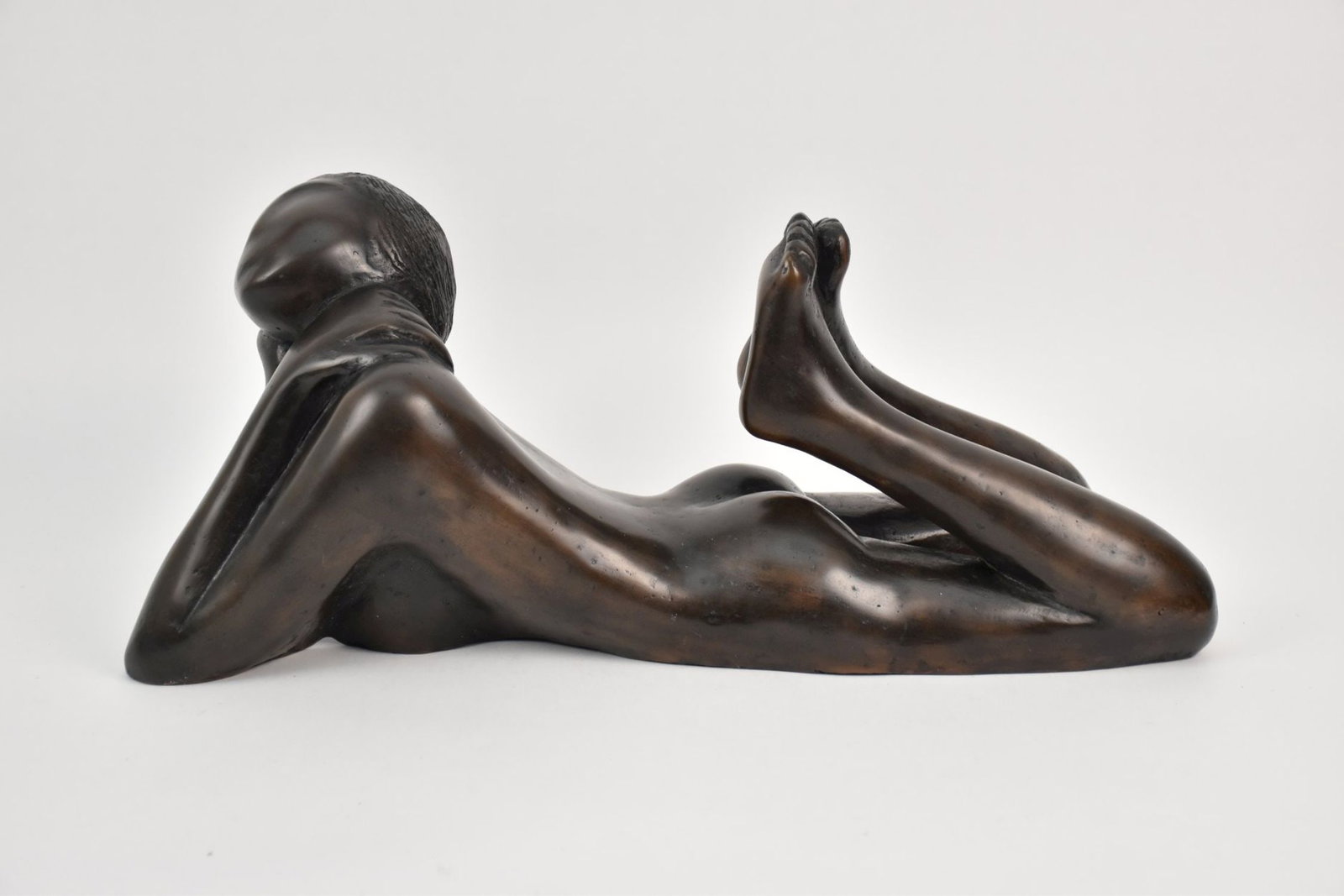 Noemi Schindler (1919-1991) Modern Reclining Nude Bronze Sculpture, Signed with artist's cypher PJ: Noemi Schindler (1919-1991) Modern Reclining Nude Bronze Sculpture, Signed with artist's cypher PJ and numbered 5 of 12. 20" L x 8" h.