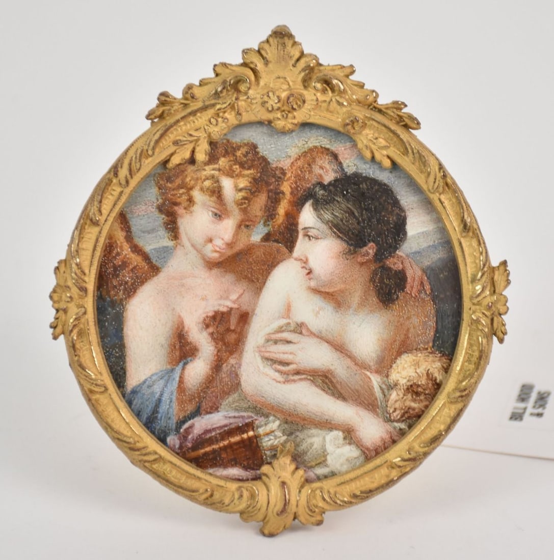 Venus & Cupid, French School, Late 18th Early 19th Century, Tempera, In a Period Metallic Frame, 4 x (1 of 3)