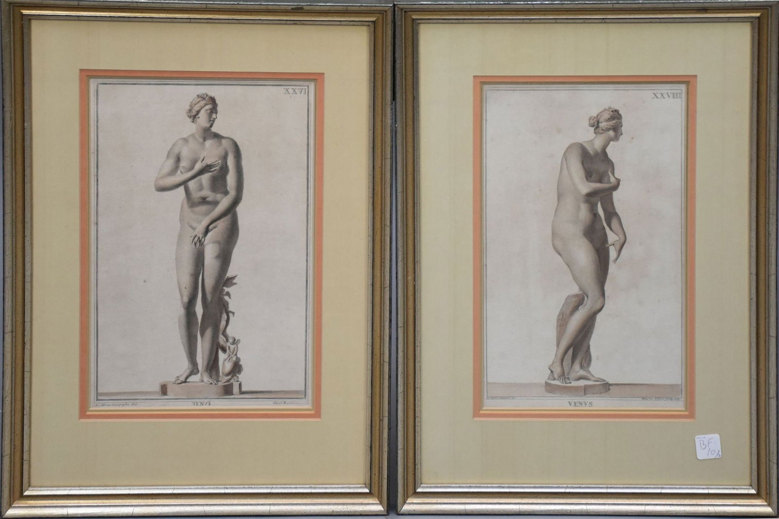 Pair of 18th Century VENUS Engravings by Io Dom Campiglia - sight size approximately 14 x 8 inches, (1 of 9)