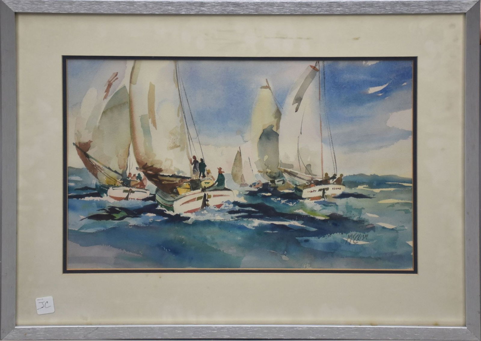 Gerals "Jerry" Franklin McClish (1920 - 2008)  Watercolor Race Day, sight size 13 x 20 inches, (1 of 5)