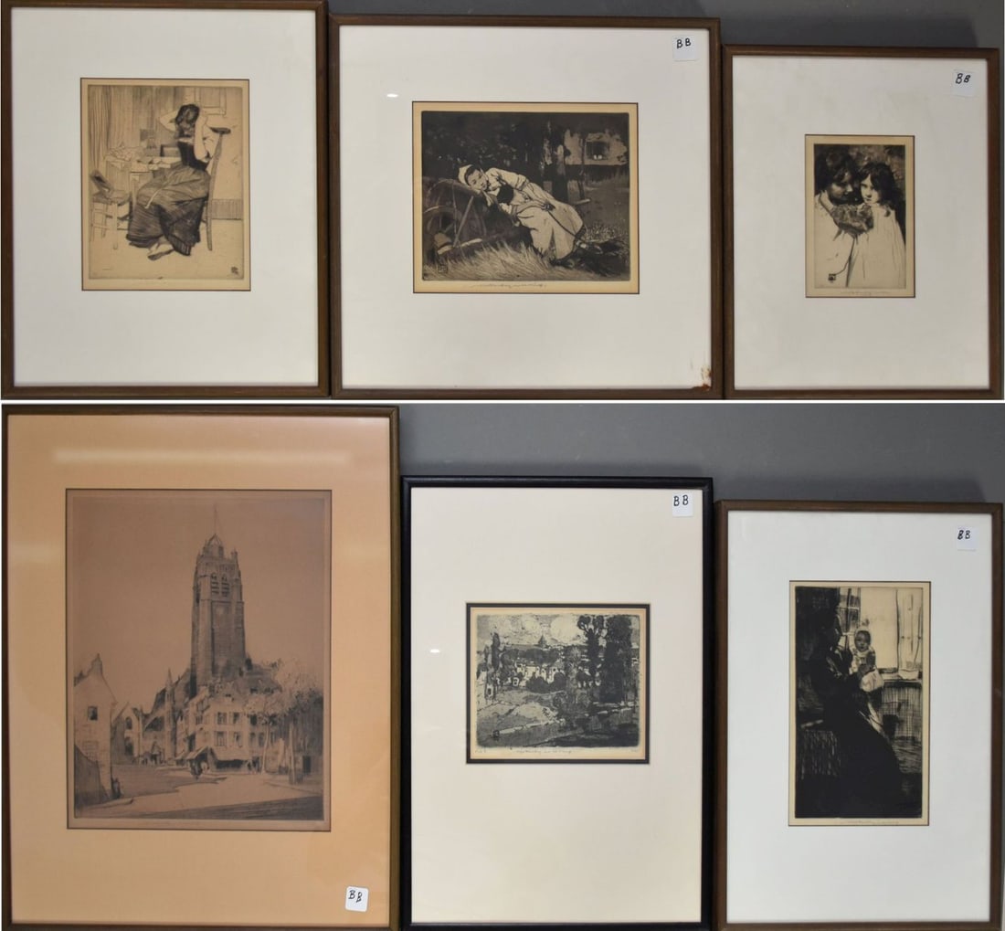 Collection of six small etchings by William Lee Hanky, appears to be in overall good condition all (1 of 13)