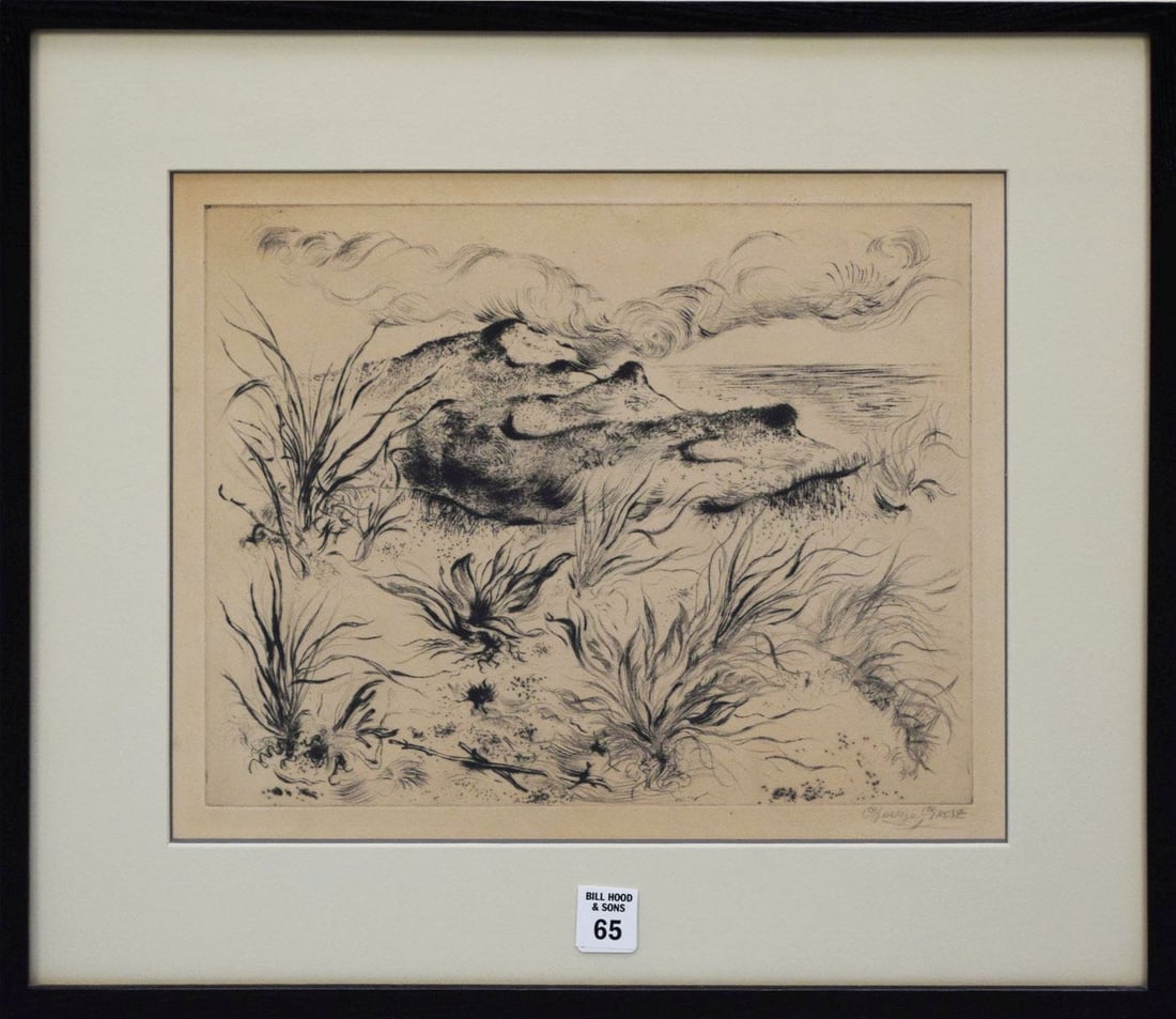 George Grosz signed Etching, Dunes and Grass 10 x 13 inches. Framed 17 x 20 inches (1 of 4)