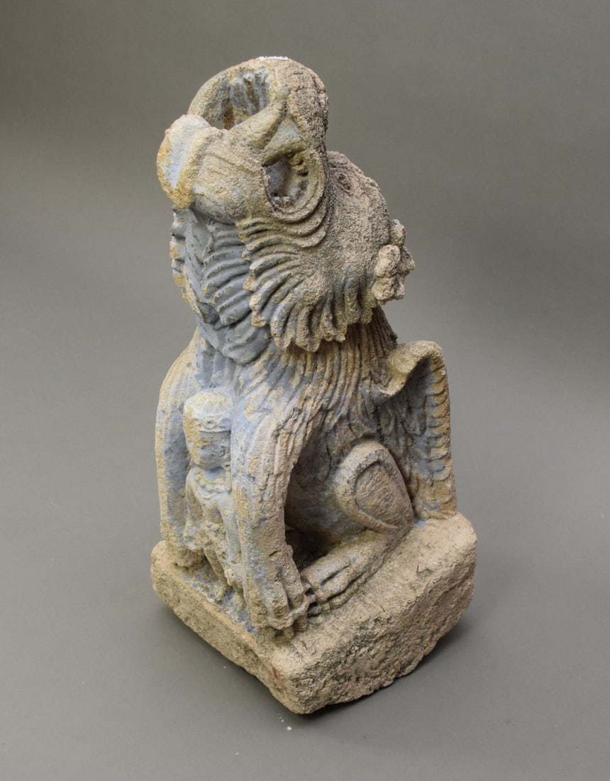 Carved Stone Lion, 19th c, 28h x 11 w x 10 deep inches (1 of 5)