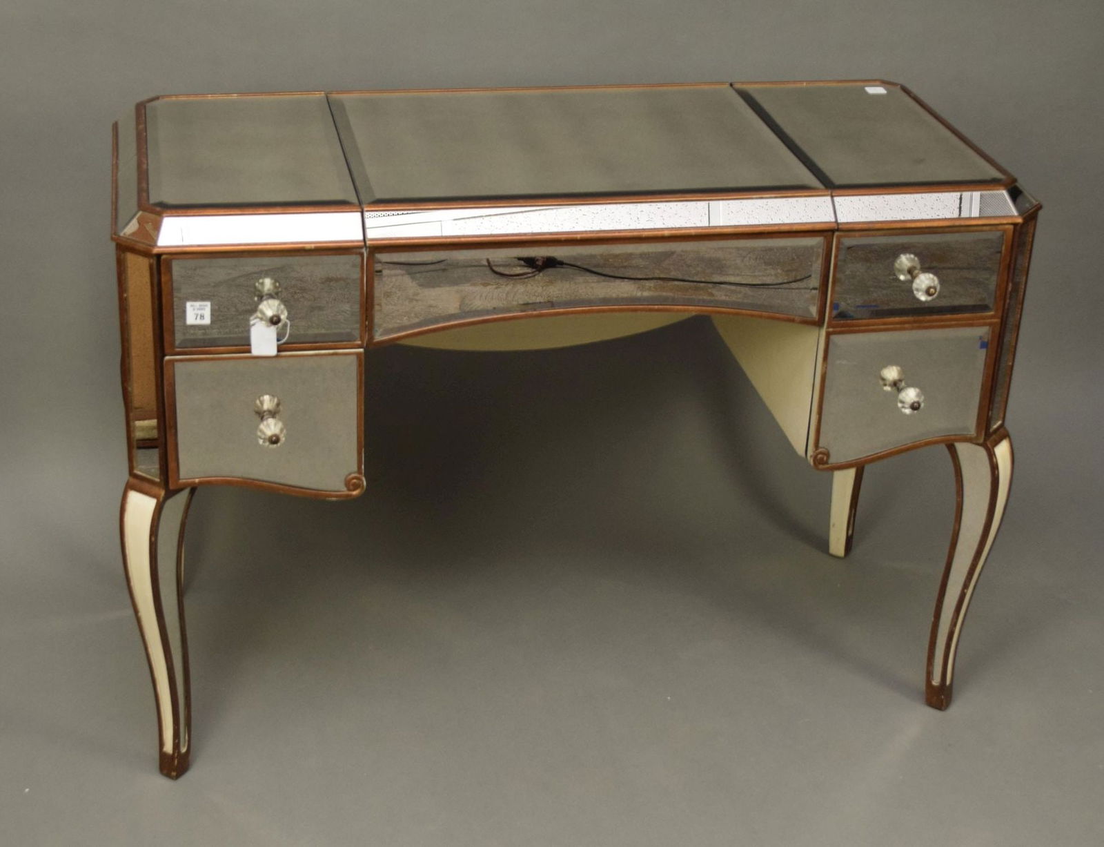 Desk/Vanity, Mirrored with Lift Center Panel and Fitted Interior, 31"h x 44"w x 20"d (1 of 7)