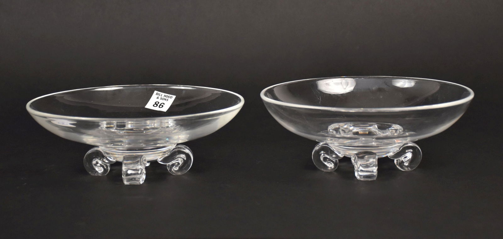 2 Steuben Crystal Compotes, 3 1/4"h x 8 1/4"dia and 3"h x 8 1/4"dia (1 of 4)