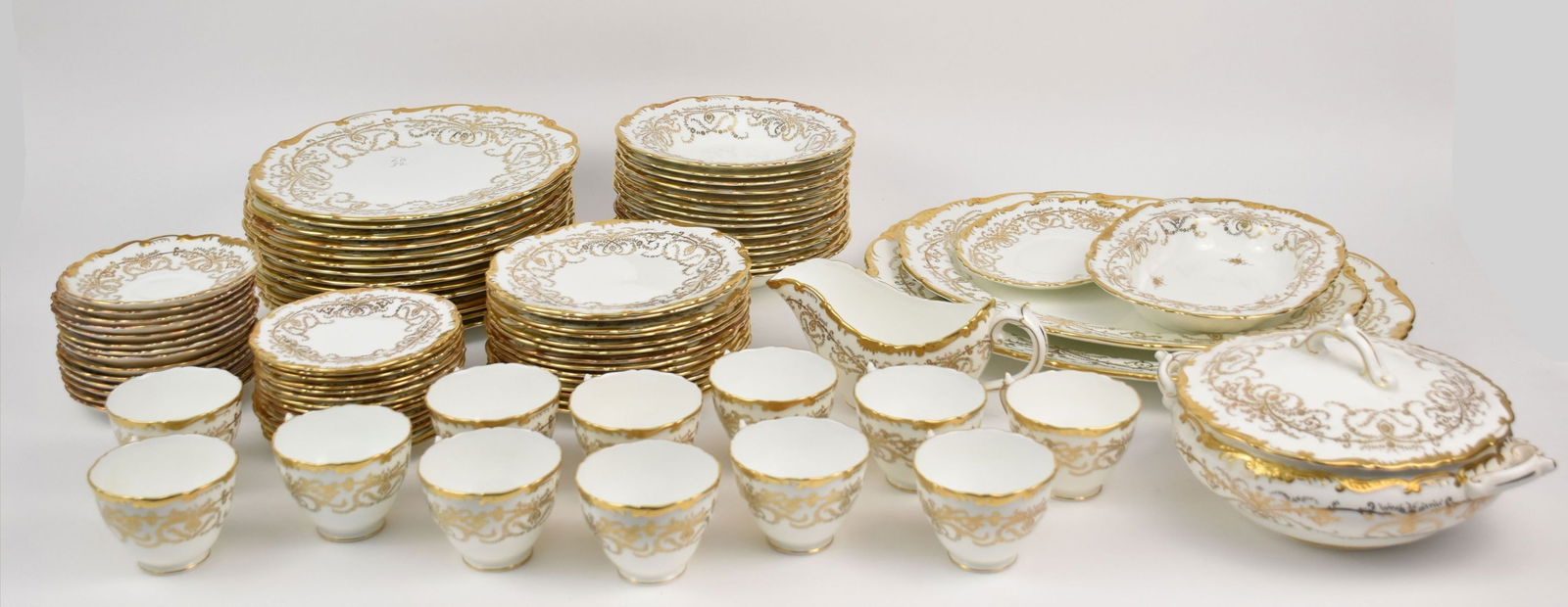 Coalport Porcelain Dinner Service, "Anniversary", incl; 12 Dinner Plates, 14 Soups, 14 Salad Plates, (1 of 10)