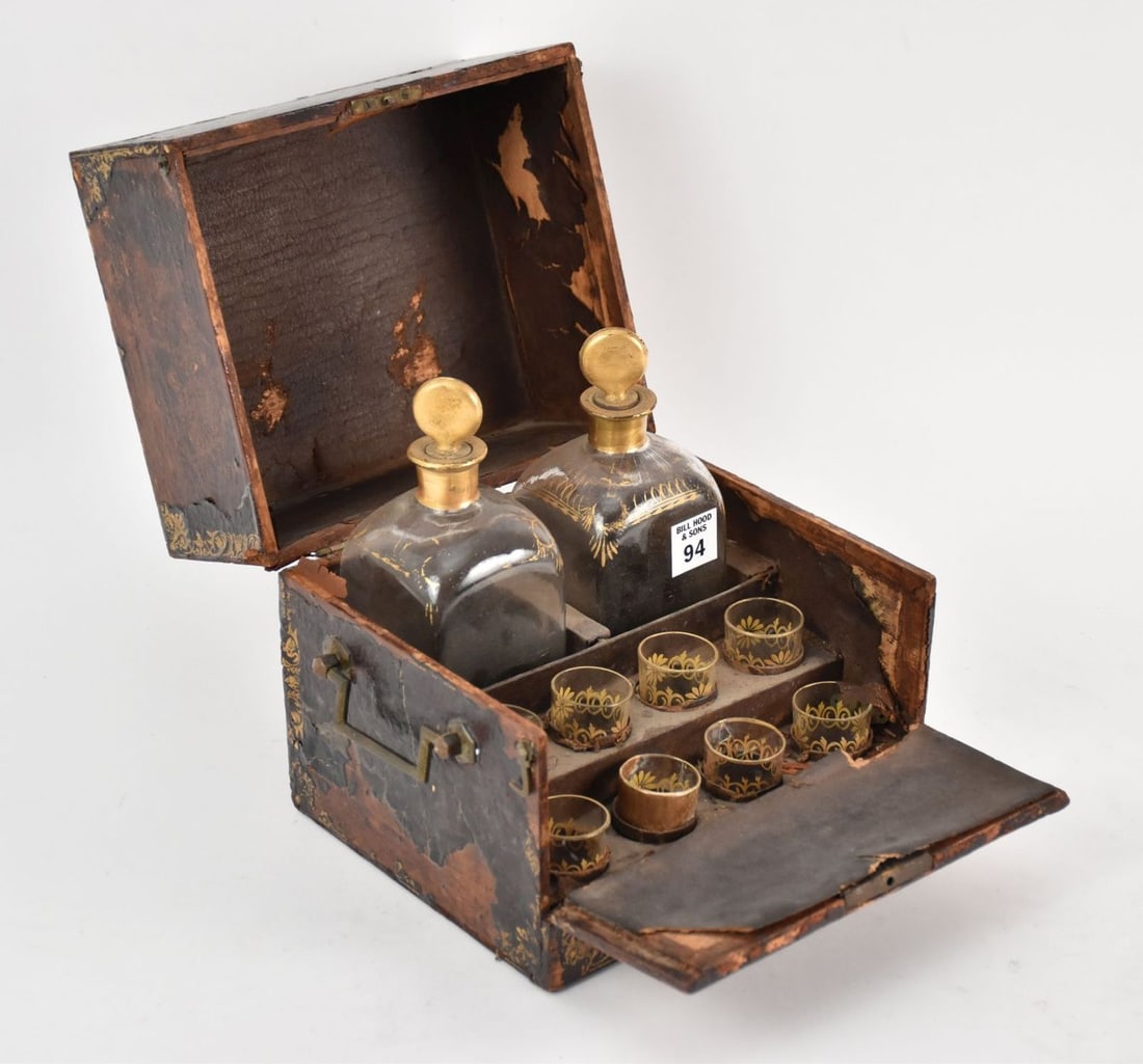 Tantalus, 19th c. Liquor Bottles with 8 Cordials & 2 Decanters, All Original incl. Case (1 of 6)