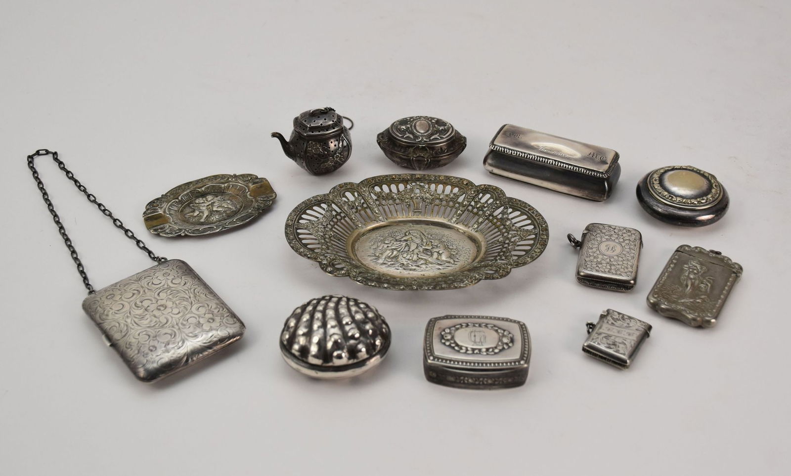 12 Antique Novelty Items, Sterling & 800 Silver, One Compact (as is pencil) and French Ivory (1 of 15)