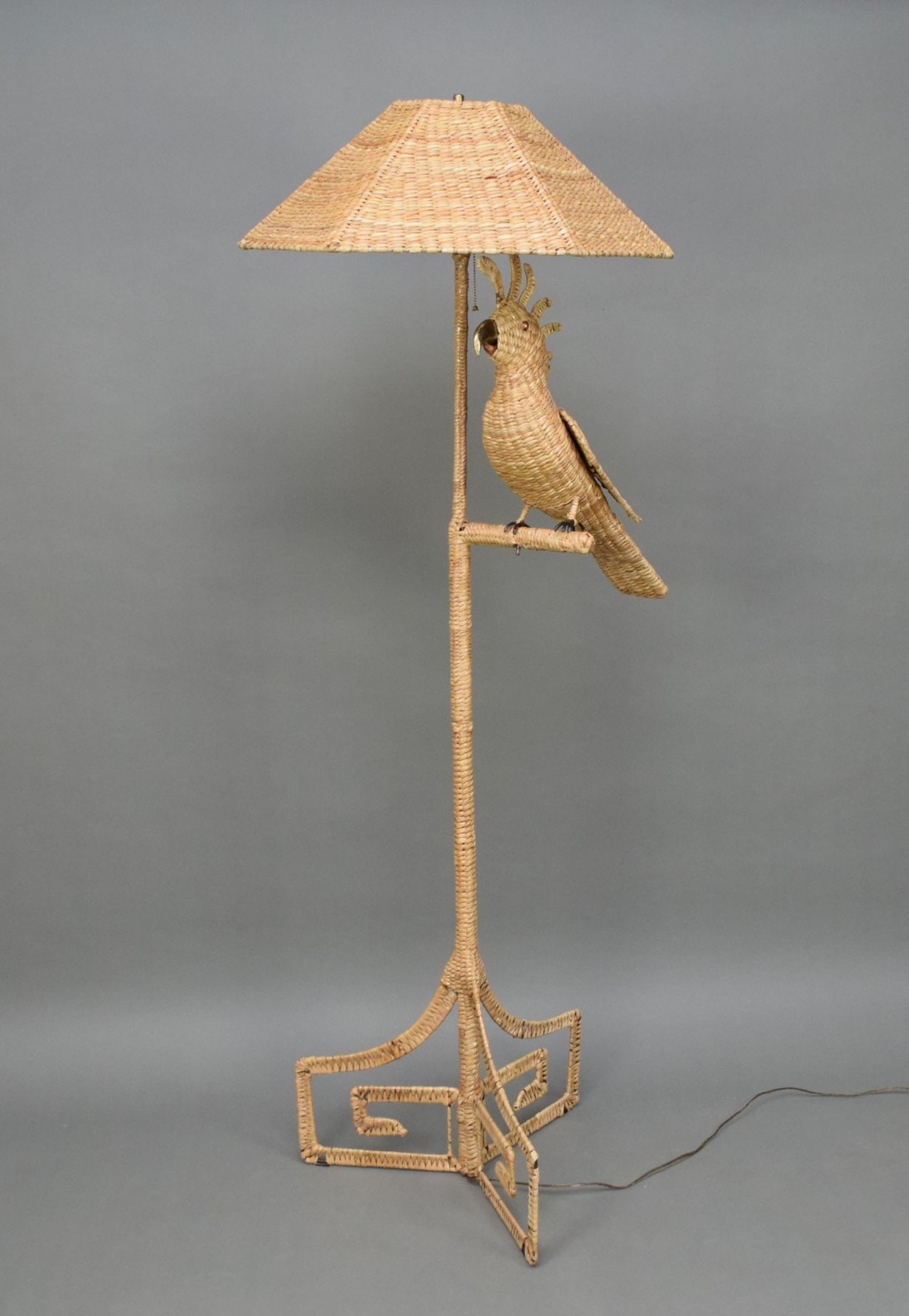 Mario Lopez Torres Signed Wicker Floor Lamp Cockatoo Sculpture, 68"h x 20"w (1 of 7)