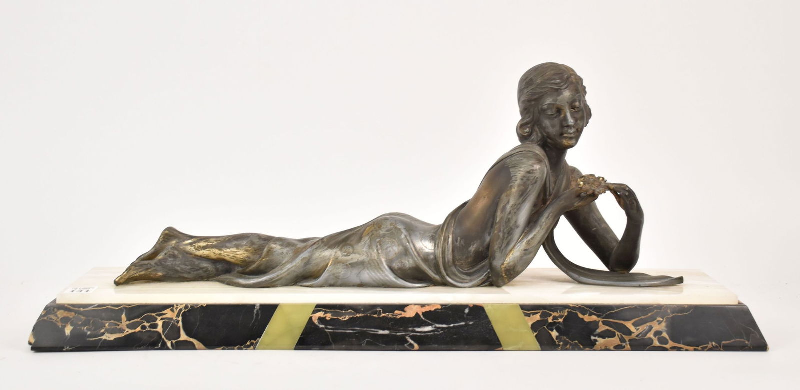 Armand Godard (French, XIX-XX) Art Deco Bronze Reclining Woman - C. 1930. A silver/gilt patinated (1 of 6)