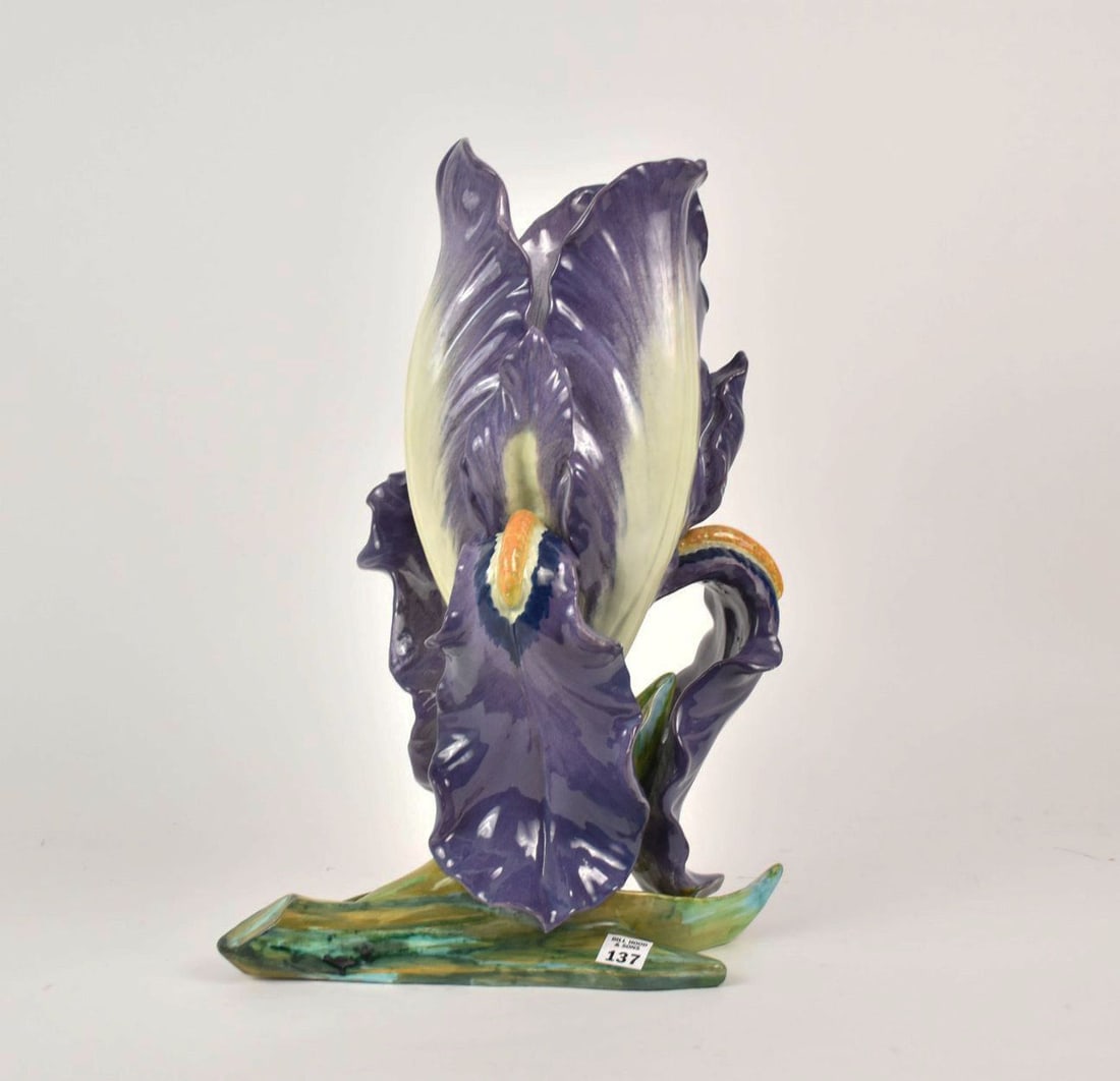 Antique French Majolica Iris Vase, Attributed to Massier - c. 1880. A large Art Nouveau French (1 of 5)