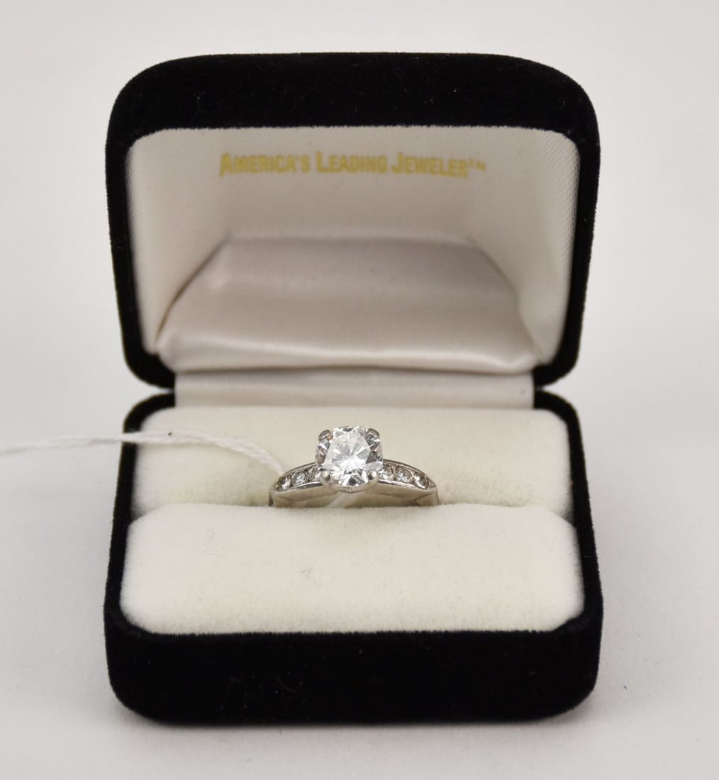 Ladies Platinum Engagement Ring.  2.09 center diamond VVS1 F with 3 round diamonds on each side. (1 of 7)