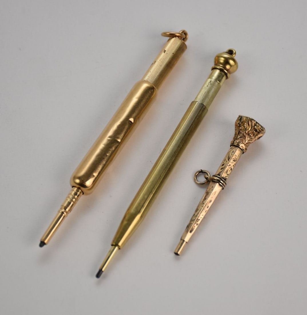 2 14K Yellow Gold Pencil lot and 1 10K yellow Gold Pencil. Length 2" - 4" 14k wt 29.1 grams and 10K (1 of 5)